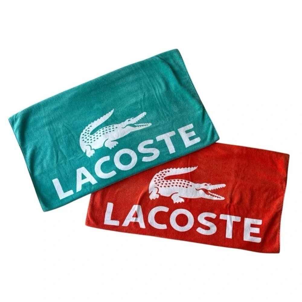 Lacoste Beach Towels Set of Two 100% Cotton Teal and Orange 67x36